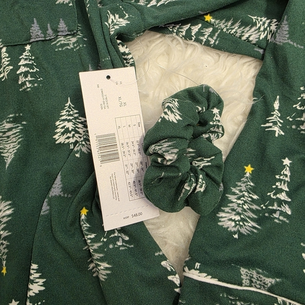 ✨ NWT Tahari Sleep Shirt with Matching Scrunchie - Forest Green - Size XL ✨ - Picture 2 of 2